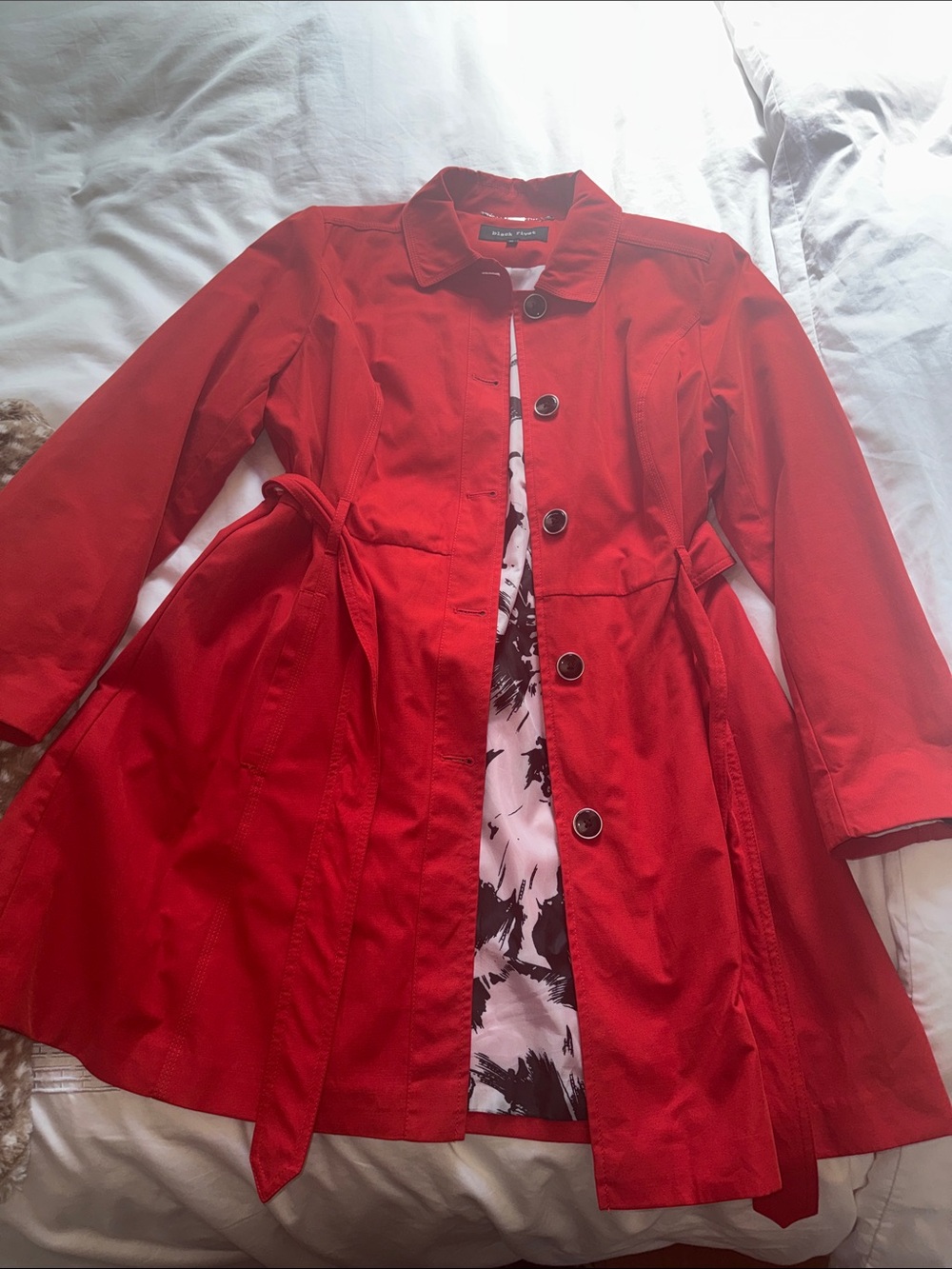 Black Rivet Red Belted Trench Coat